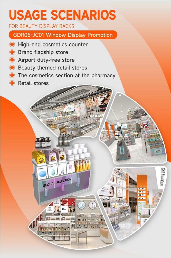 GDR05-JC01 Retail Display Rack with T8 White Light Tube and 5mm Laser Acrylic for Cosmetics Retail Stores