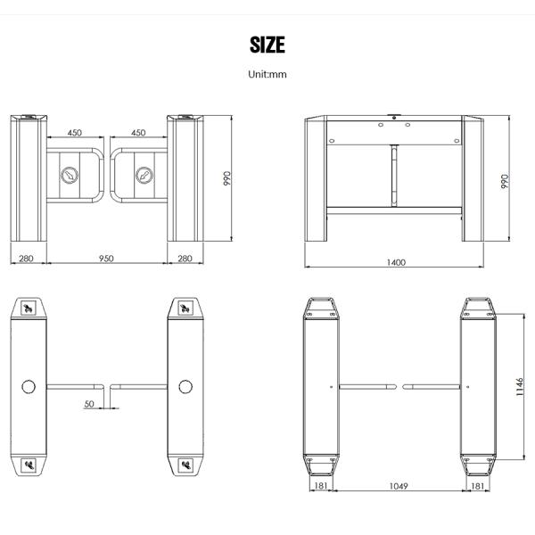 DC24V Brushless Motor Network Access Control Turnstile Smart Security Gate IP55