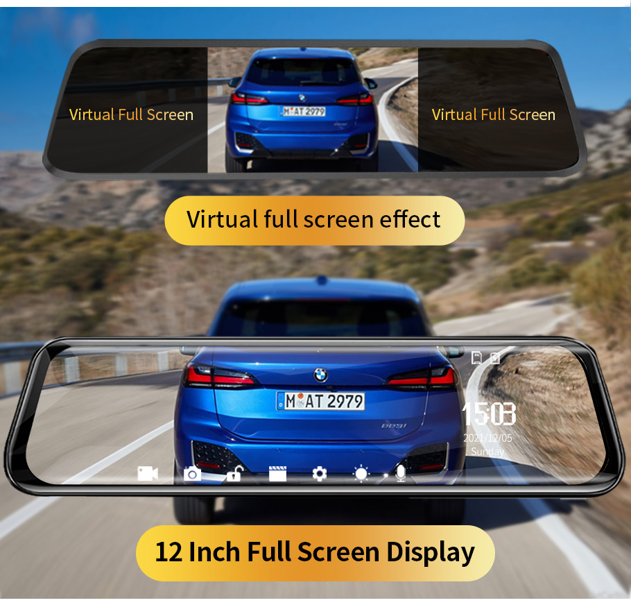 4K Front Rear Dashcam Rearview Mirror Car Recorder 3840x2160P 25fps