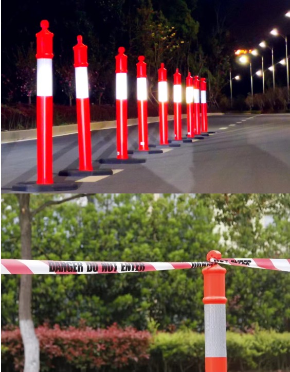 PE Traffic Warning Post with Rubber Base – Durable Plastic Road Safety Sign