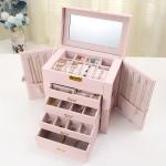 Square Luxury Pink Black Leather Jewelry Set/Ring/Earring/Necklace/Bracelet