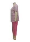 Fashion Ladies Pajama Sets Yarn Dyed Pink Striped Pyjamas Breathable