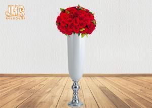 Wholesale Silver Leafed Pedestal Floor Vases White Glossy Fiberglass Table Vases Wedding Vases from china suppliers