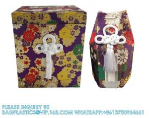 China Japanese Funeral Wooden Urn Bone Box And Bag With Flower Pattern Funeral Keepsake Ash Box and Bone Bag on sale
