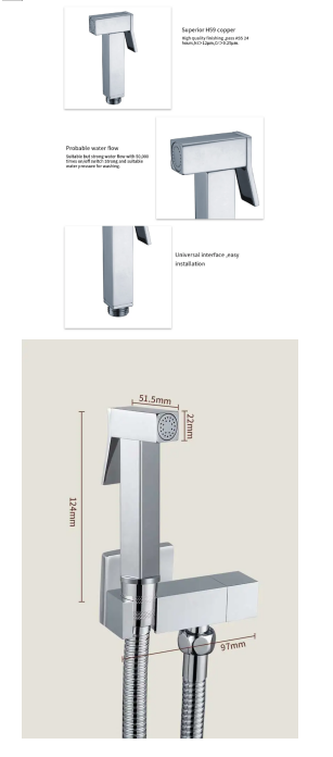 Hygienic Brass Handheld Bidet Sprayer For Toilet Cold And Hot Water Shattaf Bidet Set