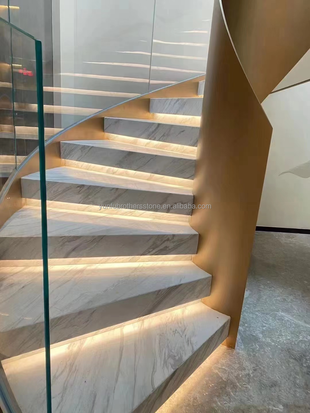 Modern LED Light Following Anti-Slip Indoor Staircase Crystal White Marble Design FOB