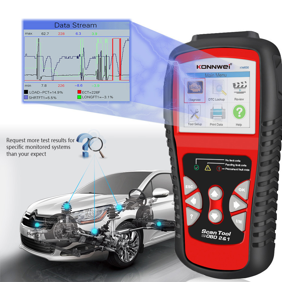 Hand Held Car Engine Diagnostic Code Scanner KW830 Determine Car Engine And Voltage
