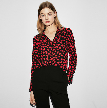 Women Low Neck Floral Chiffon Long Sleeve Top