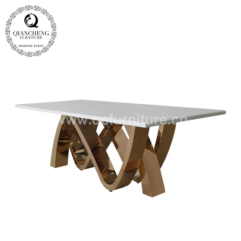 78inch Luxury Marble Dining Table 8 Seater Stainless Steel Metal Legs