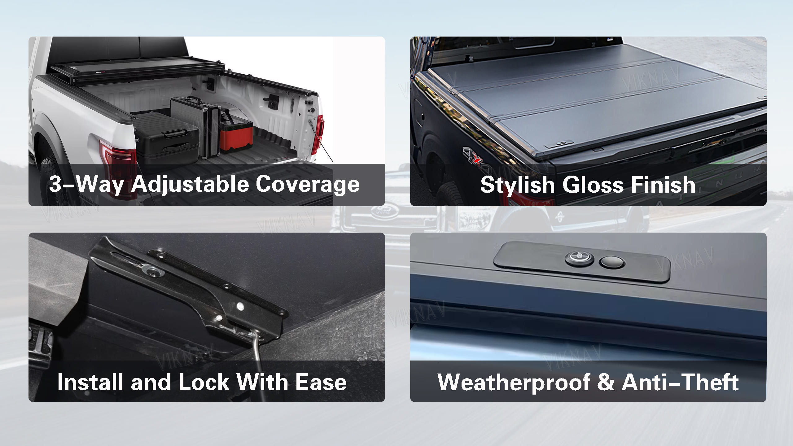 Trifold Ford F150 Truck Bed Replacement Tonneau Cover Matte Black
