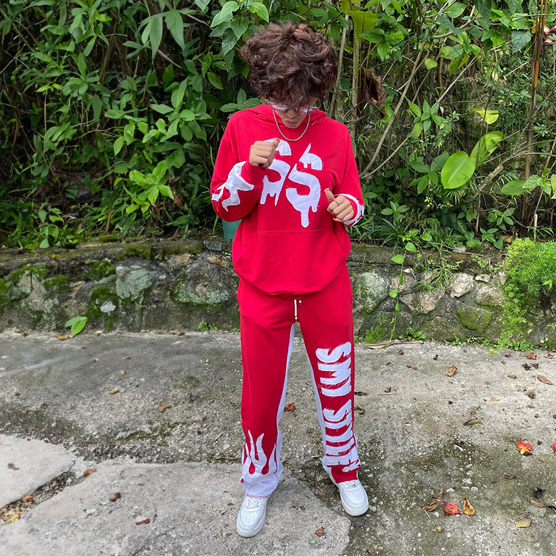 Custom Distressed Embroidery Sweatpants Tracksuit Stacked Sweat Pants Men Sweatsuits Unisex Sets Hoodies Custom Logo Jogger Set