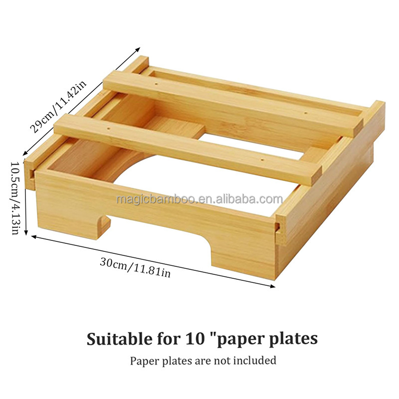 Bamboo Kitchen Party Organizer Utensil Caddy Paper Plate and Napkin Cabinet Dispenser