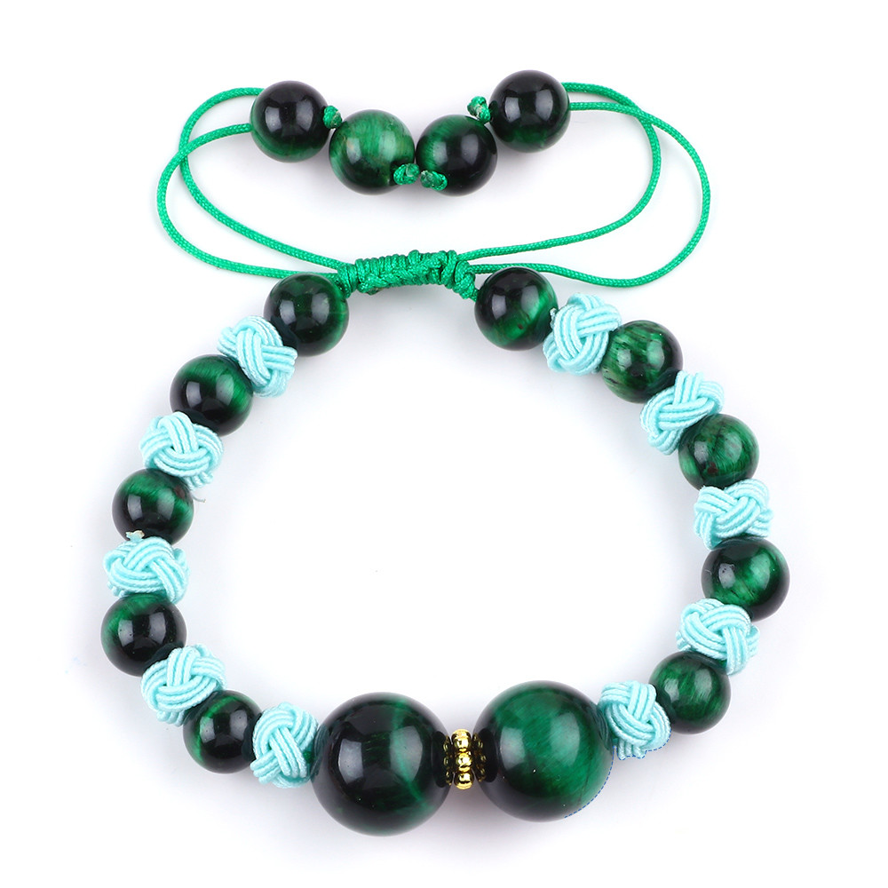 8mm Green Tiger Eye And Red Chalcedony Adjustable Braided Rope Healing Balance Bead Bracelet