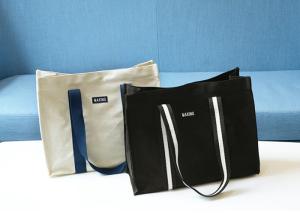 Wholesale Printed Canvas Shopping Bags With Leather Handle / 20OZ Cotton Fabric from china suppliers