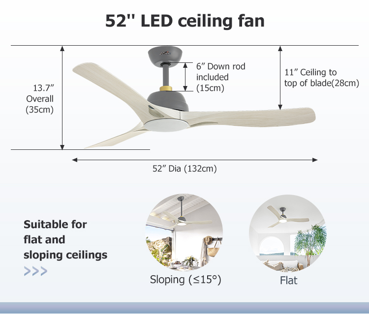 Pure Copper Motor LED Ceiling Fan with Remote Control and App Control Modern Design