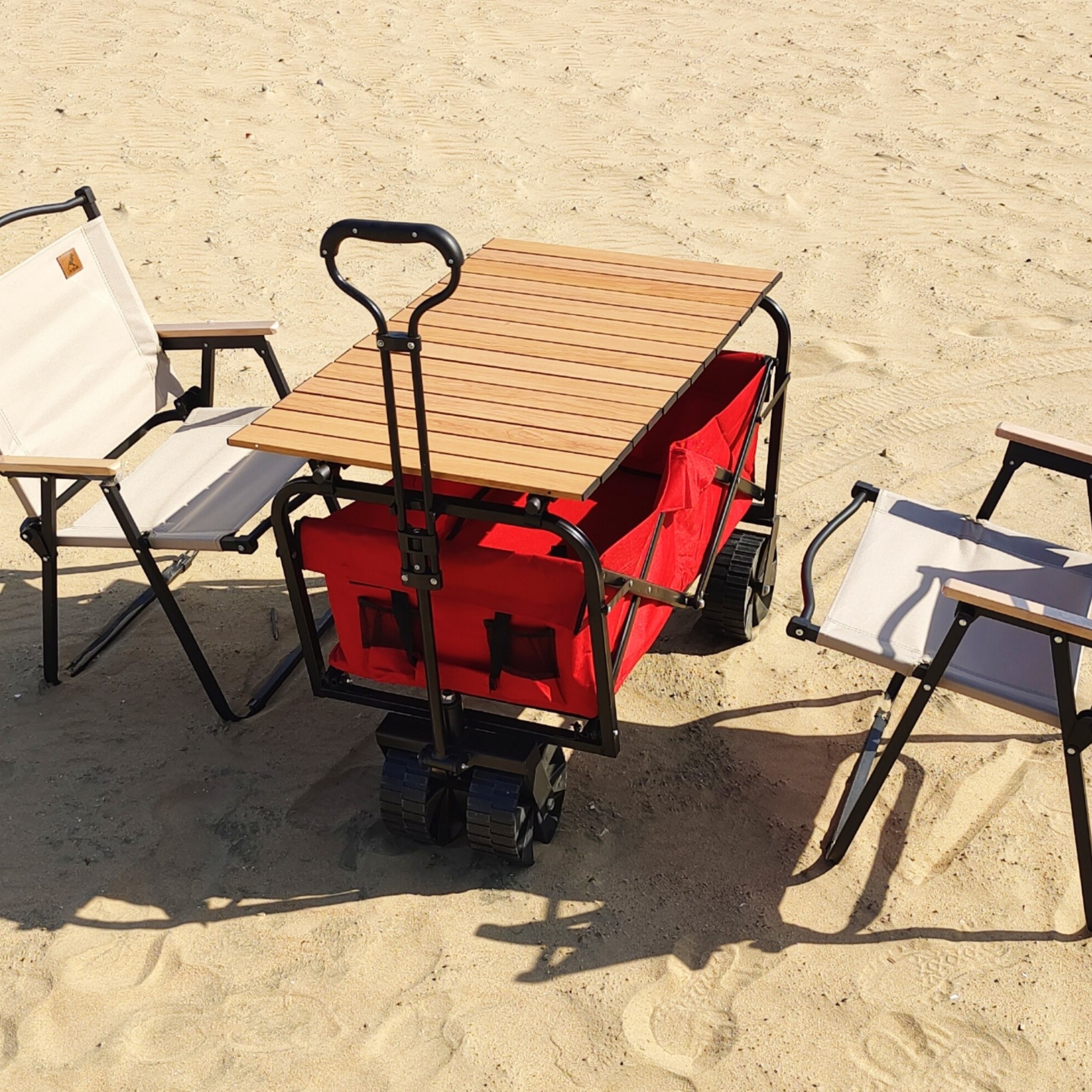 Wide Wheels Practical Foldable Beach Cart Welding Industrial Storage Folding Wagon