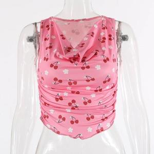Wholesale OEM maufactorCross -border European and American women's clothing sexy deep V -neck floral vest tight navel camping top from china suppliers