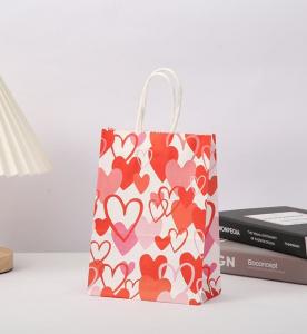 Wholesale Red 80gsm Kraft Paper Gift Bags Love Heart Printed Paper Goodie Bags With Handles from china suppliers