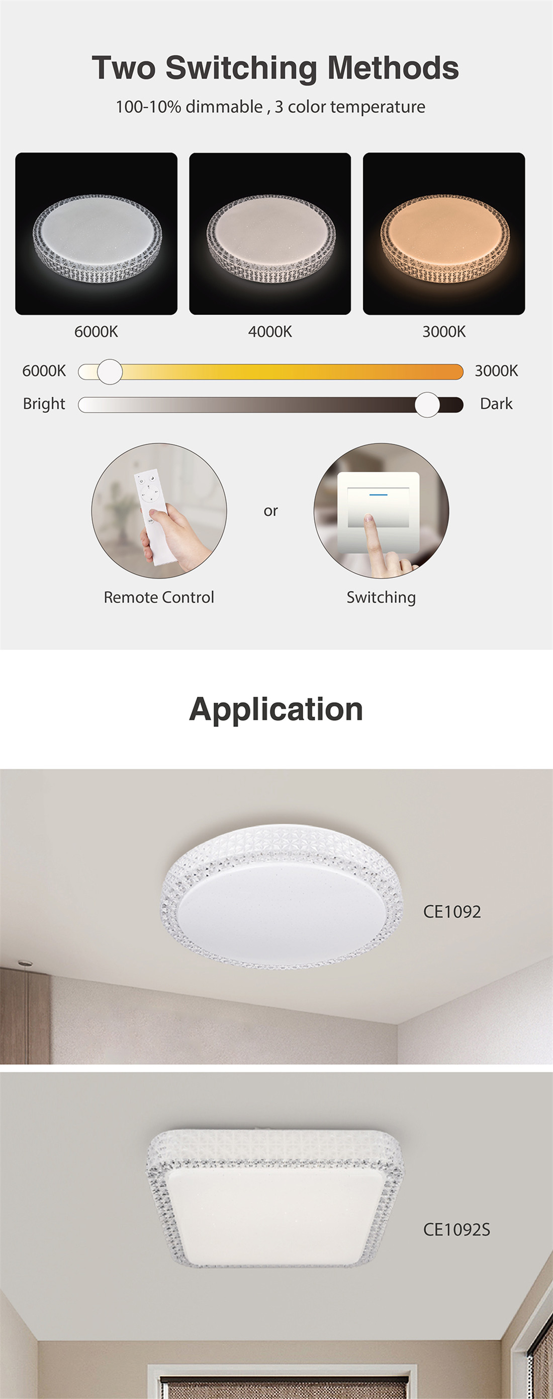 smart ceiling lights, CCT + Dimmable