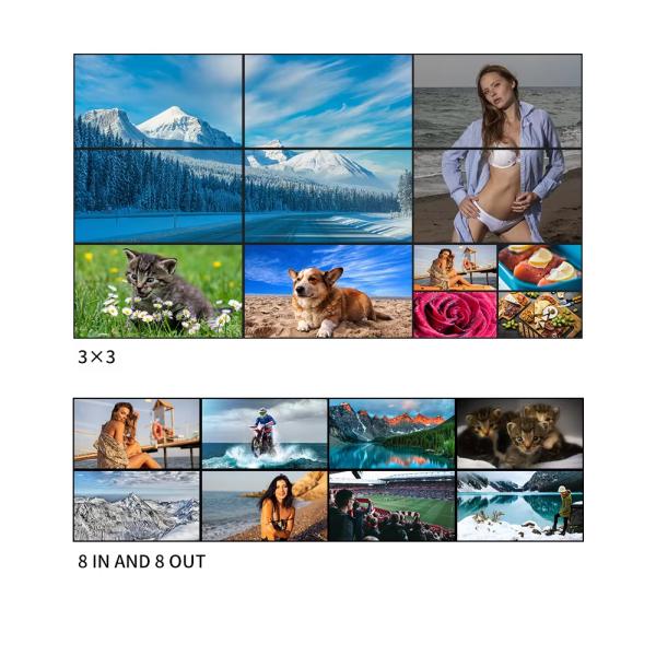 8-in 9-out 4K60 Video Wall Controller with DP 1.2 and 3.5mm Audio Separation Multi-screen Processor