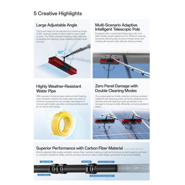 Retractable Aluminum Pole Telescopic Solar Panel Cleaning Brush with Water Fed Pole for Window Cleaning