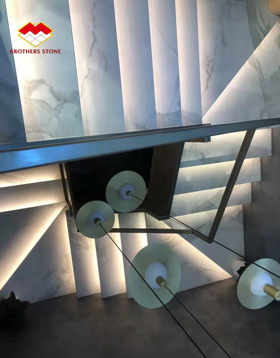 Brothers Stone White Onyx Steps Marble Stone Staircase for Indoor Onyx Marble Stairs