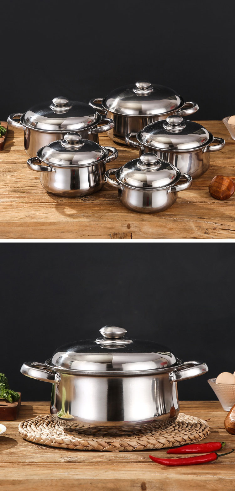 Hot Selling Different Size Kitchen Soup Pot Set 5pcs Stainless Steel Cookware Set Ollas Cooking Pot Set