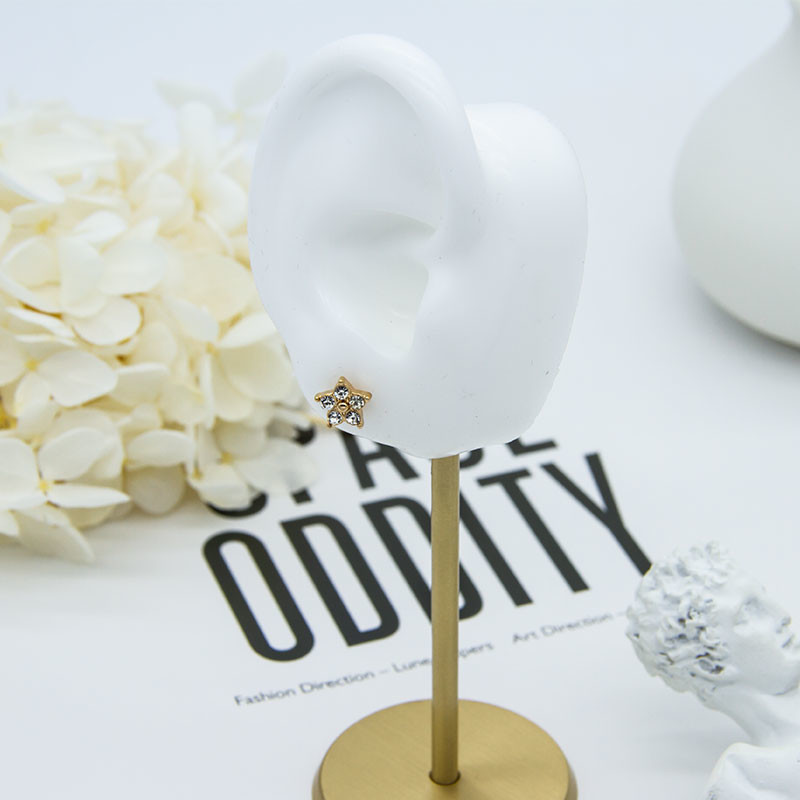 Luxury Alloy Gold Earrings Studs Leaf Flower Shape Shiny Crystals 4 Pcs