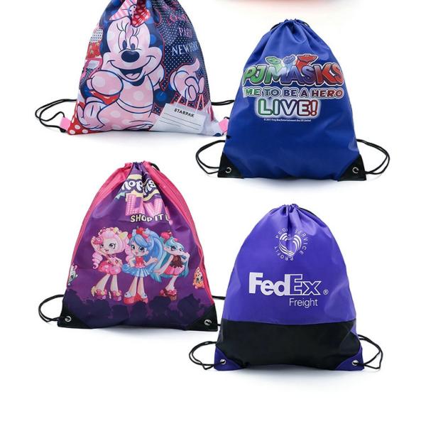 Eco Friendly Custom Printed Drawstring Backpack 210 Denier Polyester Made