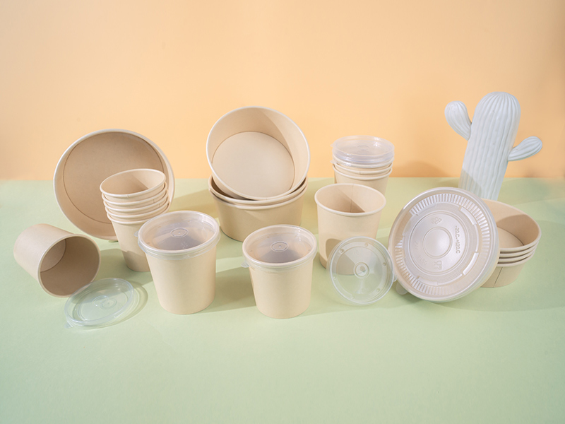 PE Coated 16oz 500ml Matt Salad Food Kraft Paper Bowls Dessert Cup With Lid 1