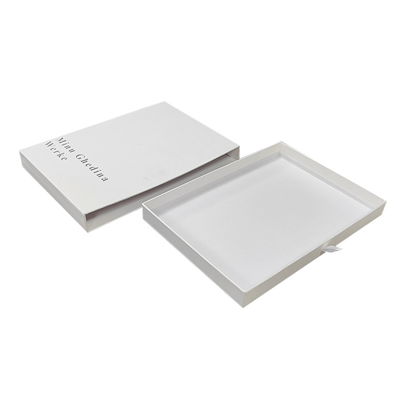 White Box With Texture Pattern Simple Elegant With Logo Silver Shiny Cardboard Drawer Jewellery Small Gift Packaging