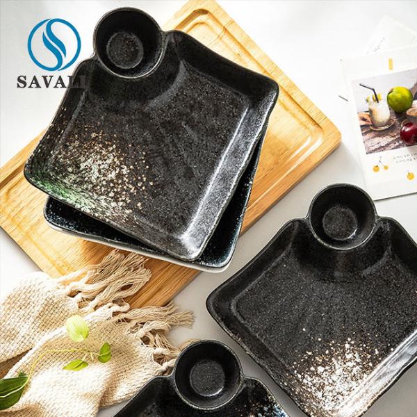 Banquet Retro Black Porcelain Dinnerware stackable Porcelain Divided Dinner
