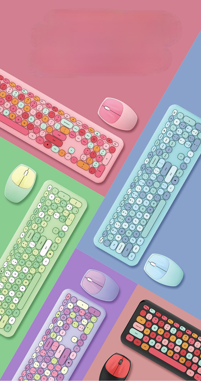 Macaron Round Keyboard Lipstick Girl Wireless Mouse Punk Office Suite For Windows