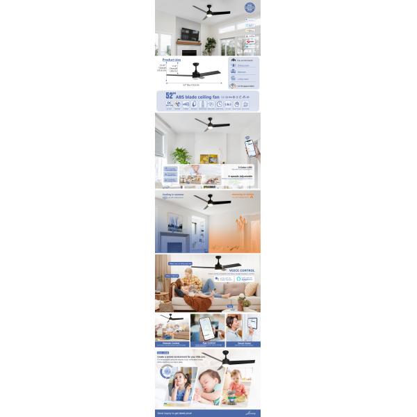 110-240V Save Energy Plastic Ceiling Fan With Lights 6 Speed DC Motor