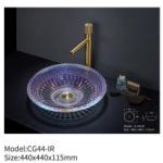 Bathroom Above Counter Crystal Glass Wc Wash Basin Colorful Round Table Top
