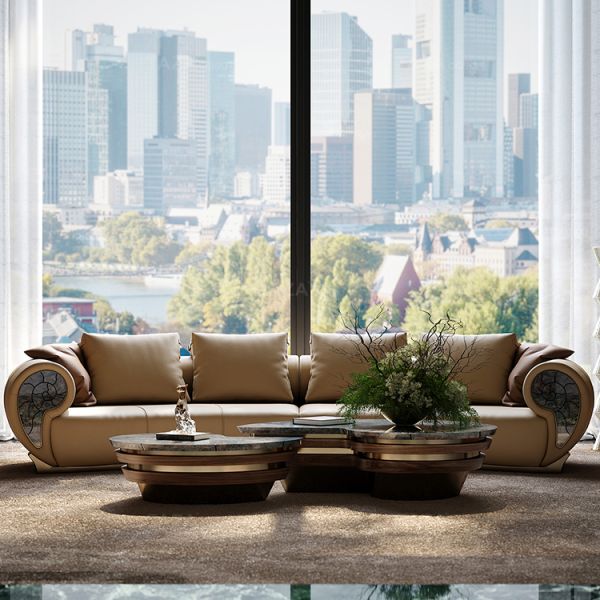Modern Creative Conch Sofa Leather High-End Luxury Curved Design Extendable for Villa Living Room or Apartment