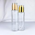 round empty glass cosmetic liquid foundation serum lotion bottle with pump