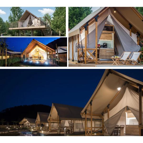 Factory Beige Color Safari Glamping Canvas Lodge Tent With Bathroom Module