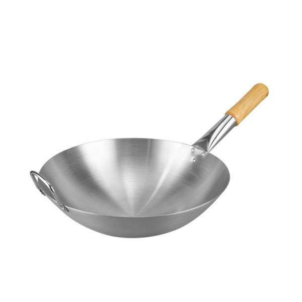 Restaurant Hotel Steel Kitchen Wok Pan With Wooden Handle Stainless Steel 201