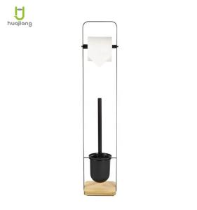 Wholesale Sustainable Bathroom Cleaning Tool Black Toilet Brush and Paper Holder with Bamboo Handle from china suppliers