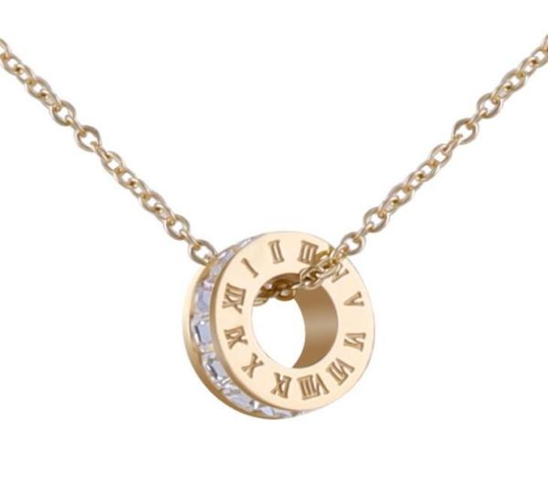 Rome Number Pendant Necklace Diamond Stainless Steel Jewelry Rose Gold Fashion