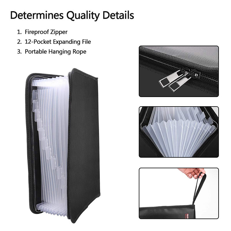 Heat Resistant Fireproof Document Folder With 13 A4 Size Pockets