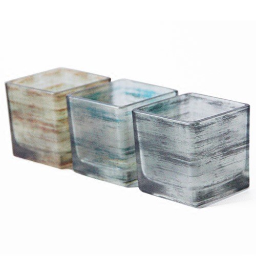 Recycled Square Frosted Tealight Holders / Wedding Small Glass Candle Holders