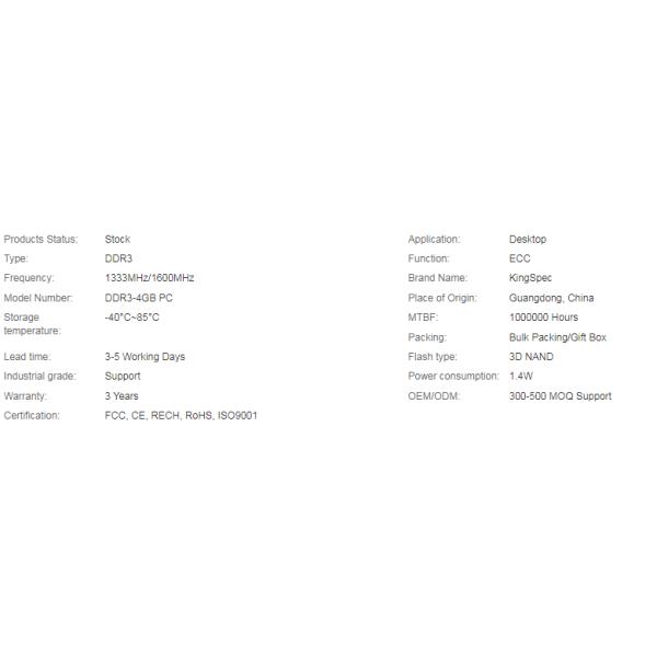 KingSpec DDR3-4GB PC 1333MHz 1600MHz Memory Ram Module For Desktop