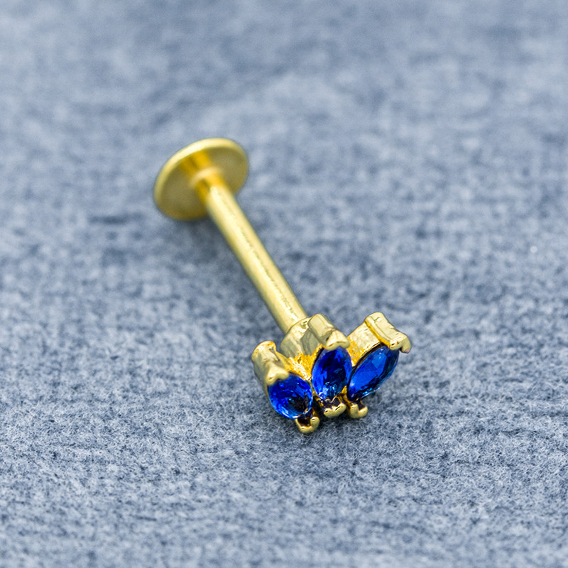 Gold Plated Lip Piercing Labret Stud 316 Stainless Steel 14G 12mm