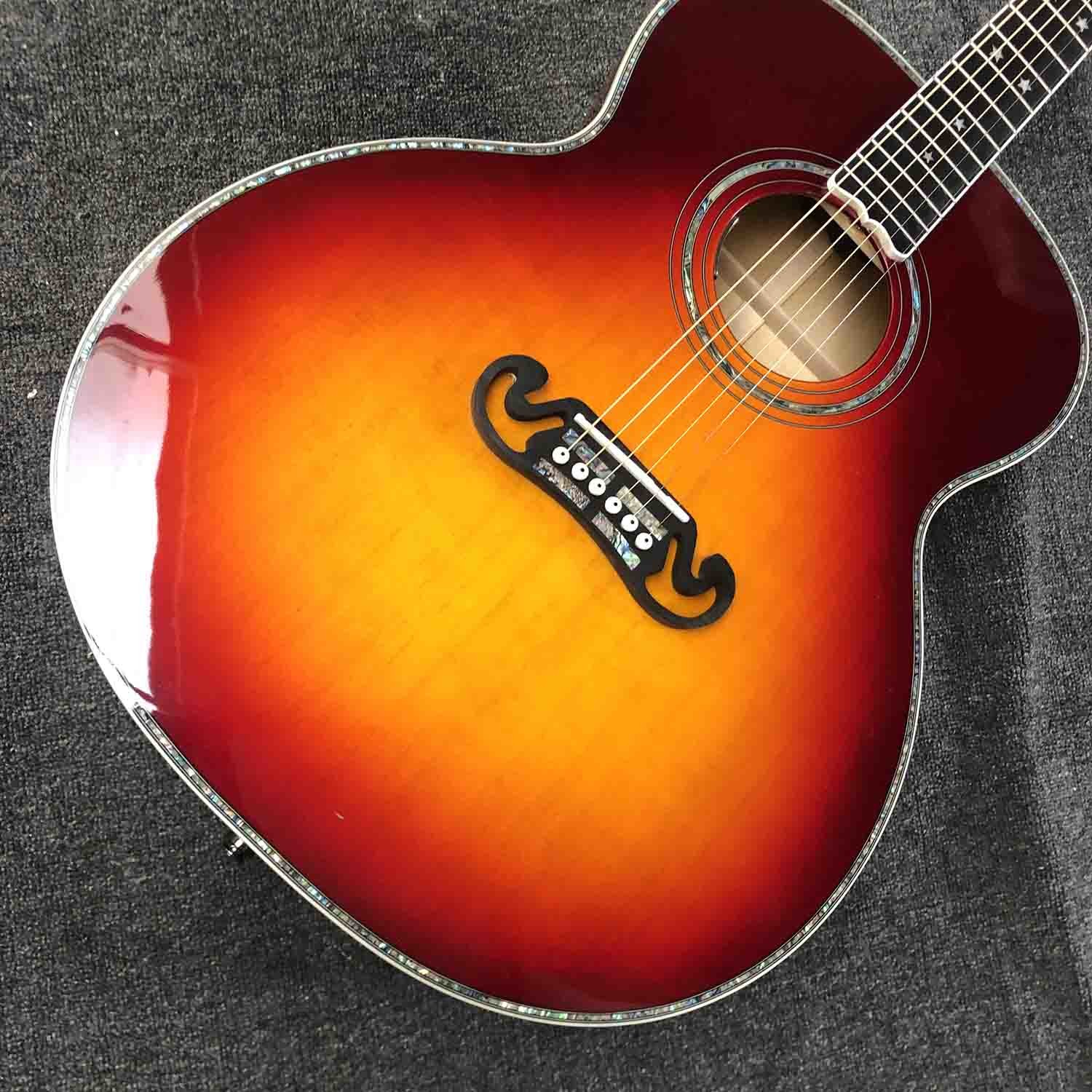 Custom J200 Flamed Maple Back Side Abalone Binding 550A Electronic Acoustic Guitar in Sunburst