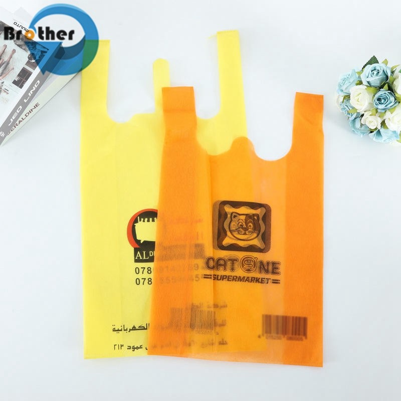 Biodegradable Cheap Eco-Friendly Reusable W Cut T Shirt Vest PP Non Woven Supermarket Tote Grocery