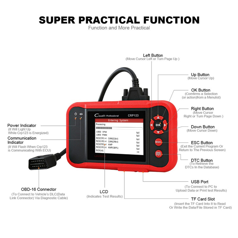 LAUNCH Creader CRP123 obd2 eobd code reader Auto Diagnostic tool test Engine ABS SRS Airbag AT CRP 123 scanner PK Creade