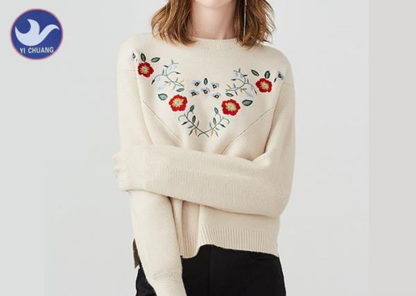 Quality Flower Embroidery Soft And Warm Womens Knit Pullover Sweter Crew Neck for sale
