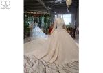 Long Sleeeve Ladies Bridal Gown Special Lace Sequins Fabric Big Long Tail